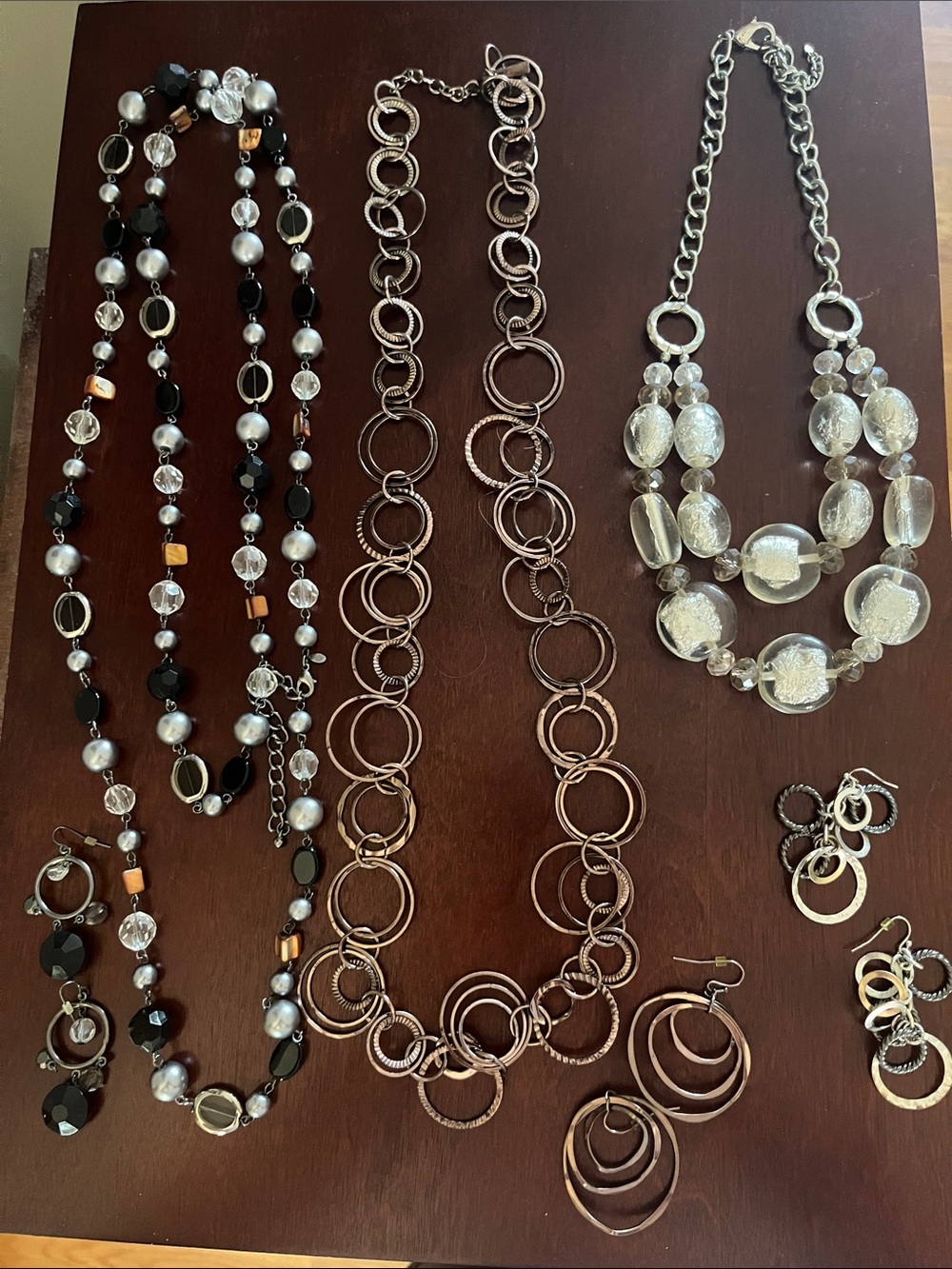Daisy Fuentes Black, Silver and Clear Multi-Necklace Set with Matching Earrings